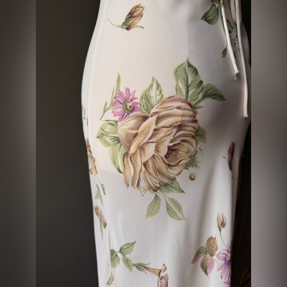 Vintage 90s Floral Slip Maxi Dress | Bias Cut Cream Rose Print Cottagecore | XS - Picture 6 of 10